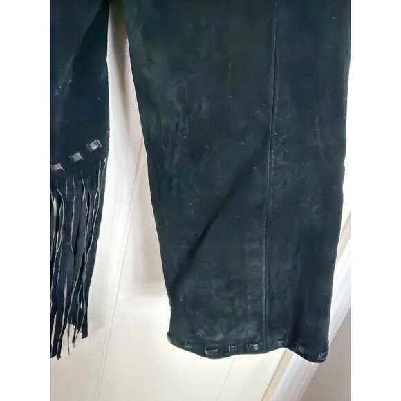 Vintage Womens Genuine Leather Black Fringe Jacket With Turquoise Bead Accents S - Picture 8 of 16